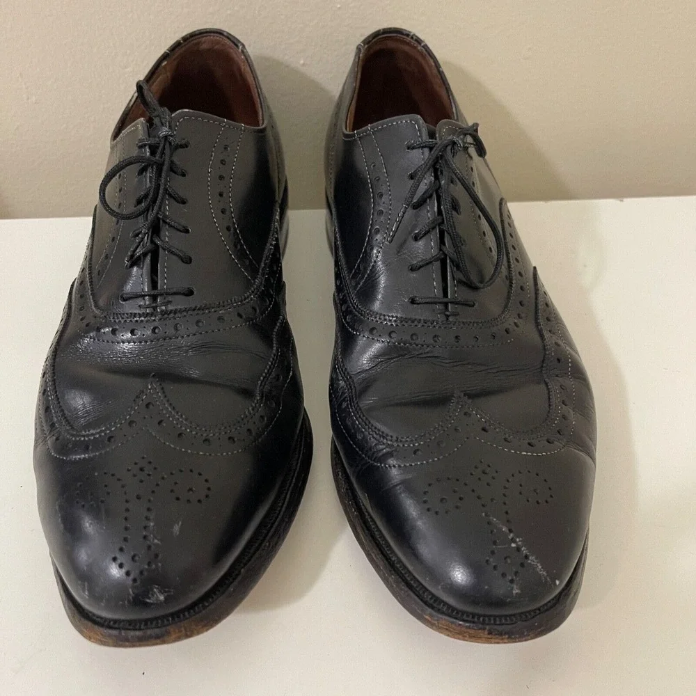 Allen Edmonds Mens Chester 9.5 D Black Leather Wingtip Oxfords Brogue Shoes USA‎
